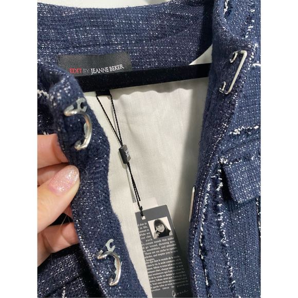 NWT Size 16, Jeanne Beker blue and white distressed cotton/linen blend blazer. - Picture 4 of 6